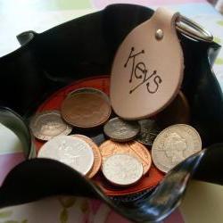 Retro Vinyl Change Tray and Hand Decorated Leather Keyfob